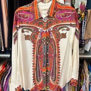 Paisley Etro Button Down Shirt with Mandarin Collar